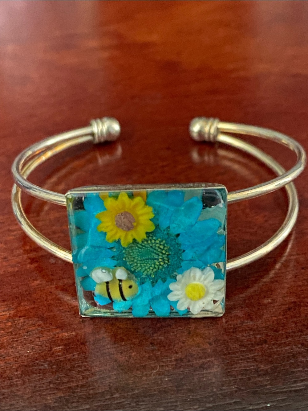 Floral Bee Resin Adjustable Cuff Bracelet